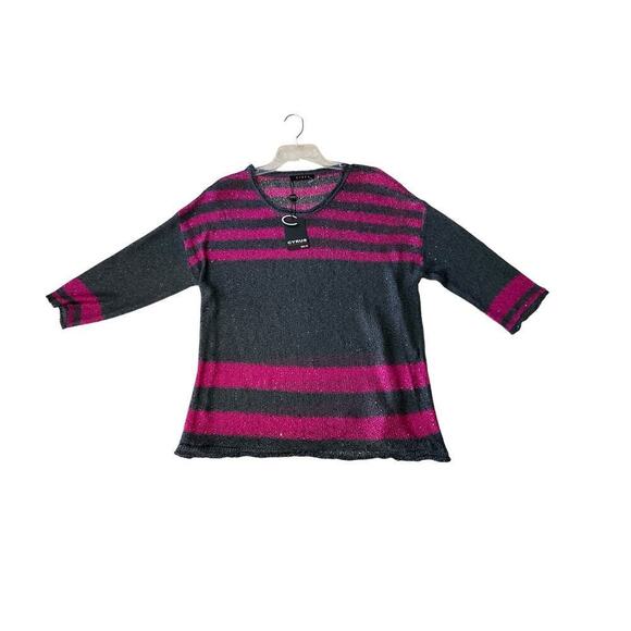 Cyrus Sweater Open Knit 3/4 Sleeve Pullover Striped Glitter Pink Large - Picture 1 of 7